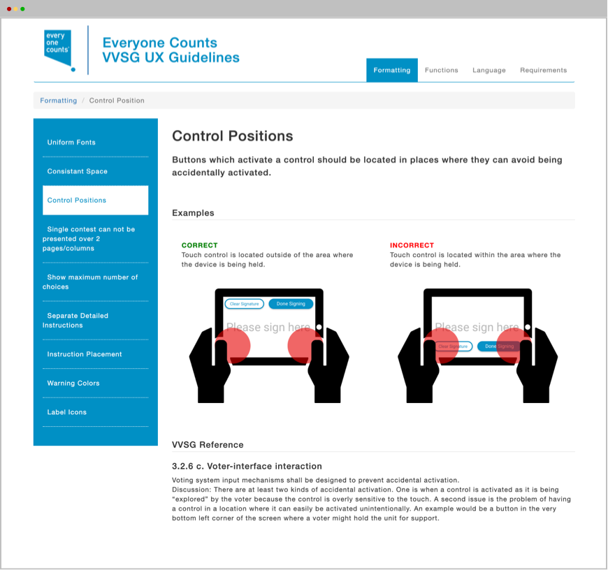 VVSG UX Guidelines - Formatting - Control Positions